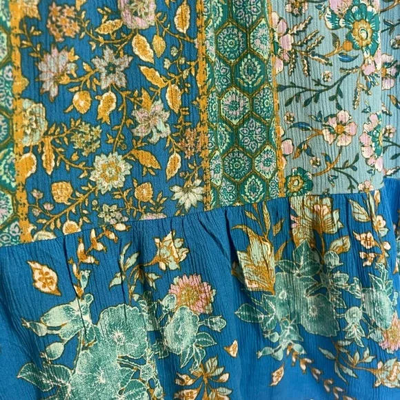 Boho Floral Turquoise Blue Dress - Picture 4 of 6